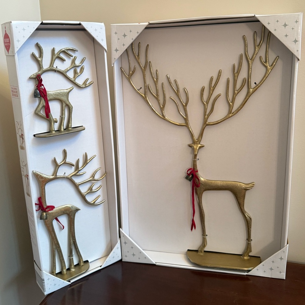New! 2025 Aldi Gold Dramatic Sculpted Reindeer Decor Set of 3: 26", 14.5", & 9"